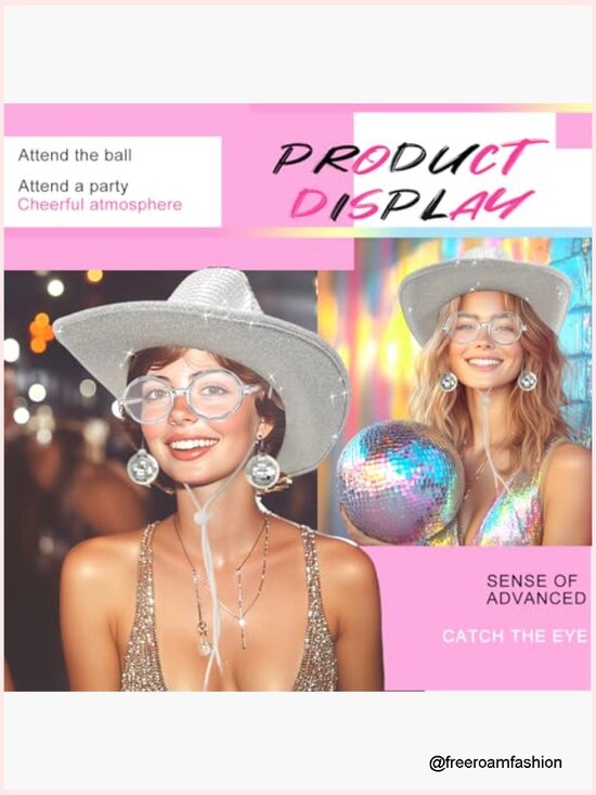 Disco Ball Cowboy Hat with Mirrored Sunglasses - Sparkly Sequin Party Costume main image 5